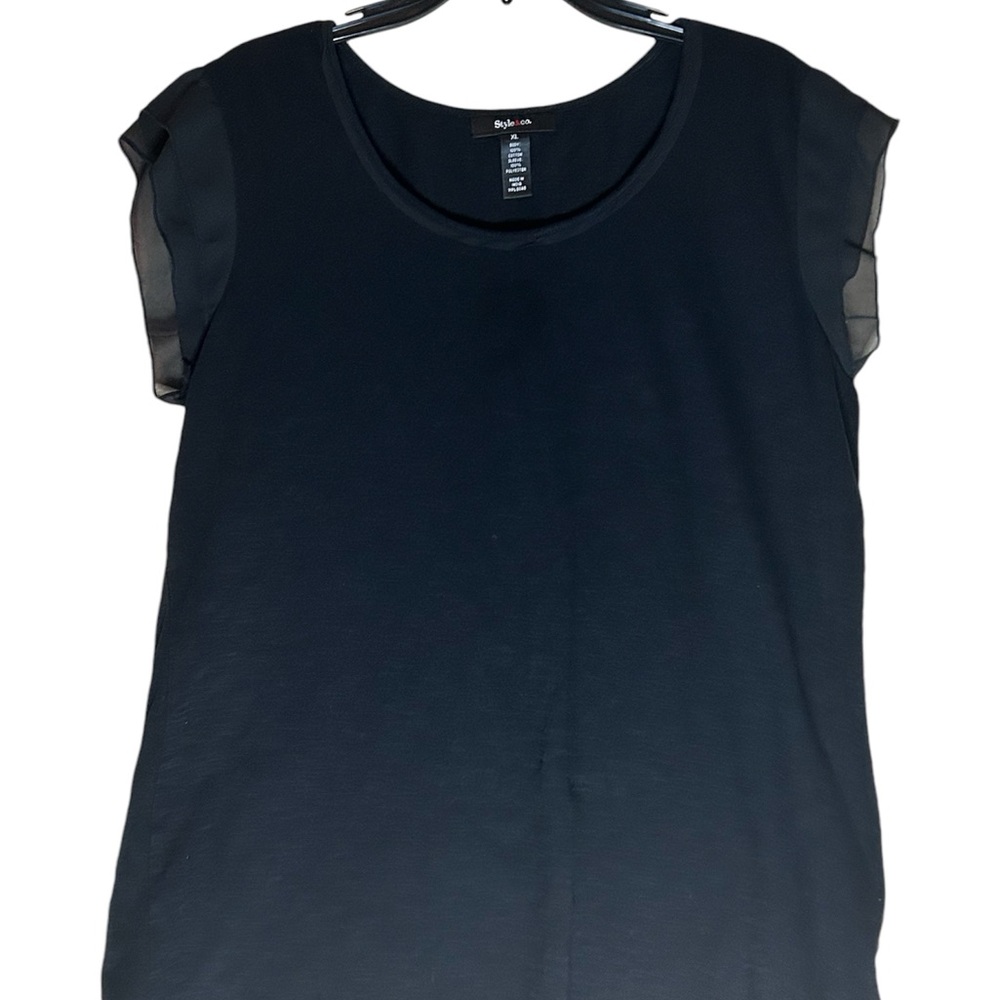 Style & Co. Womens Black Top with Ruffle Sleeves Size XL